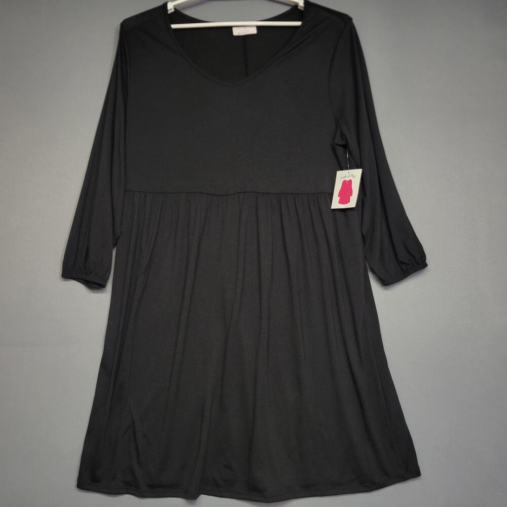 Bobbie Brooks Dress Womens 2X Black Plus Size V-Neck 3/4 Sleeve Empire Waist New